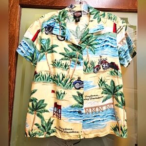 Harley Davidson Tori Richards Womens S Hawaiian Blouse Top Travel